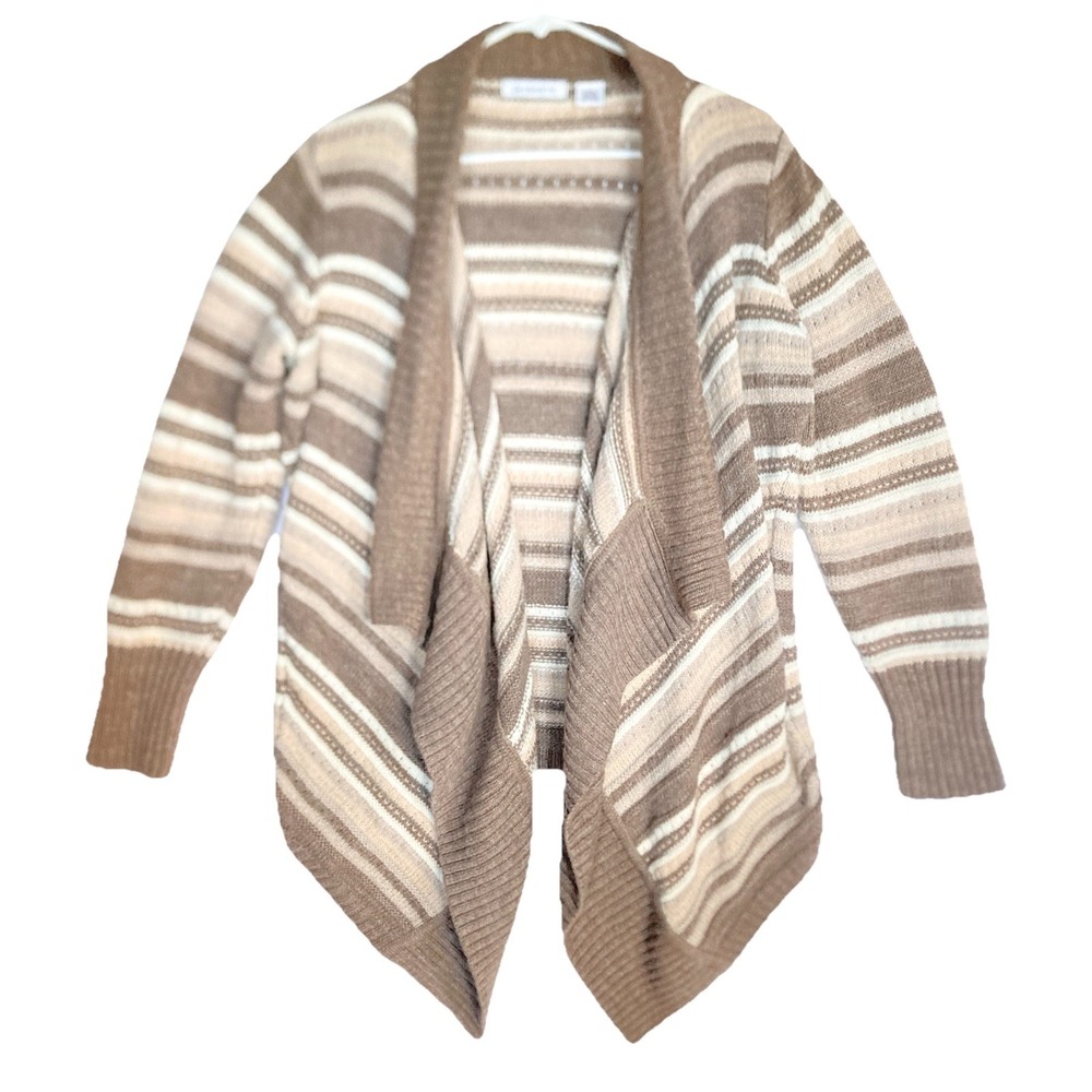 Liz Claiborne Alpaca Wool Cardigan Womens L Waterfall Open Front Striped Sweater